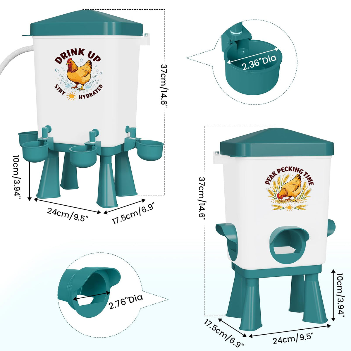Erinaik float-controlled waterer close-up highlighting auto-refill and steady water