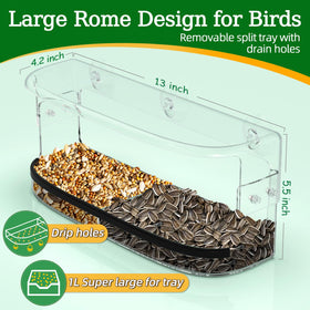 Ermete window feeder offers a clear view for close birdwatching.