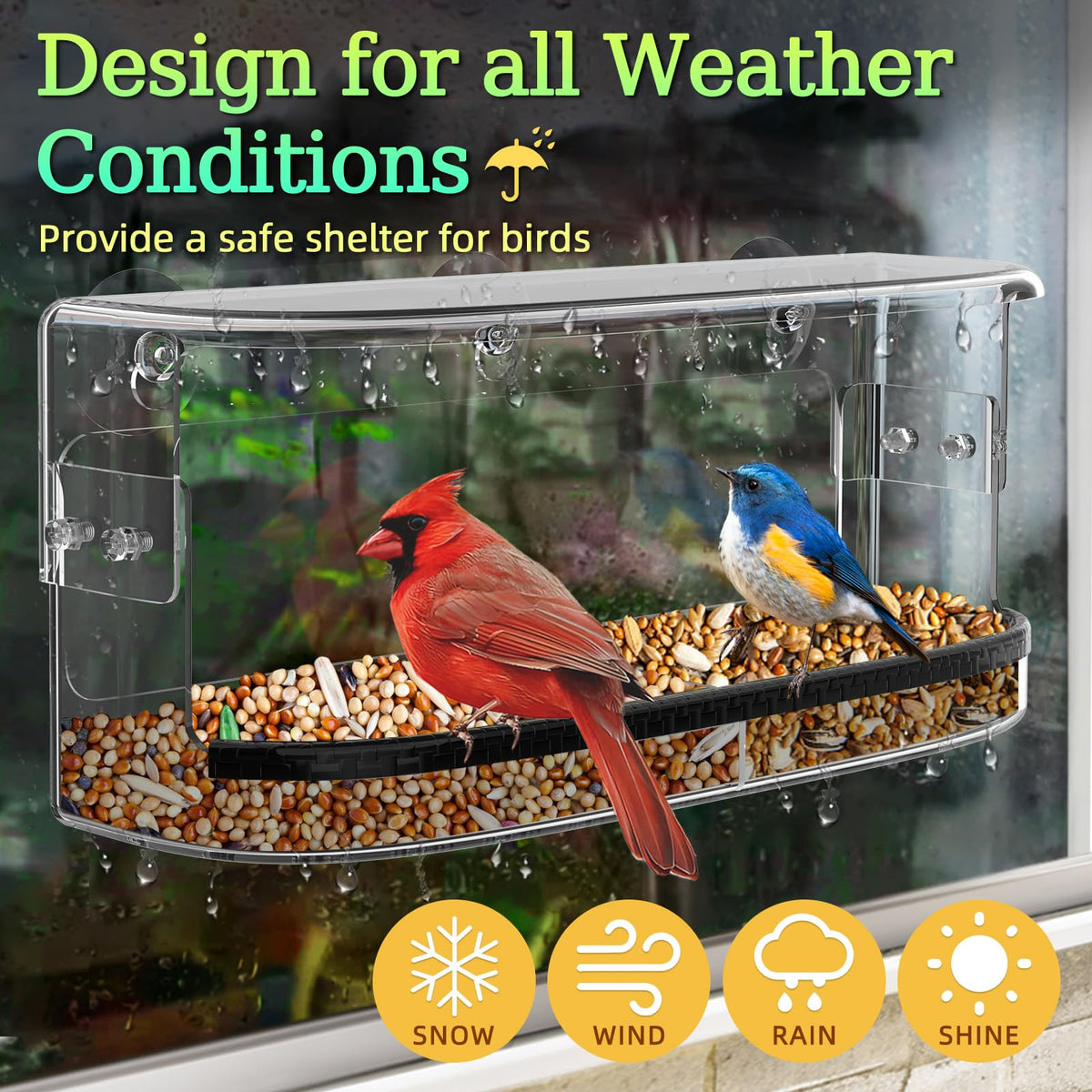 Ermete window mount keeps the feeder securely attached to glass.