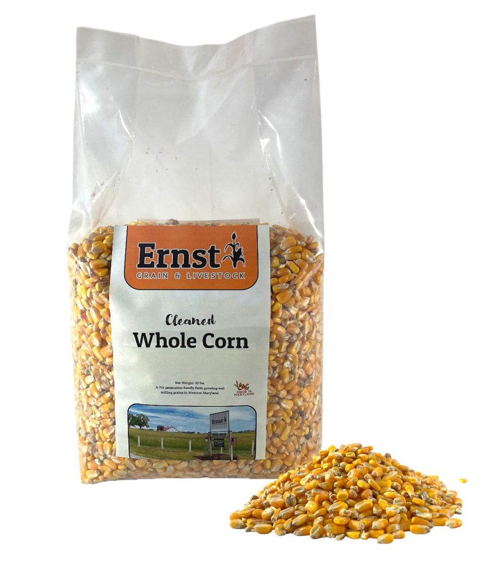 Ernst Whole Corn bag demonstrates easy storage for wildlife and poultry feed.