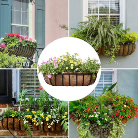 EROCK Coco Liner Trough 30-inch in-window box supports even watering and root ventilation.