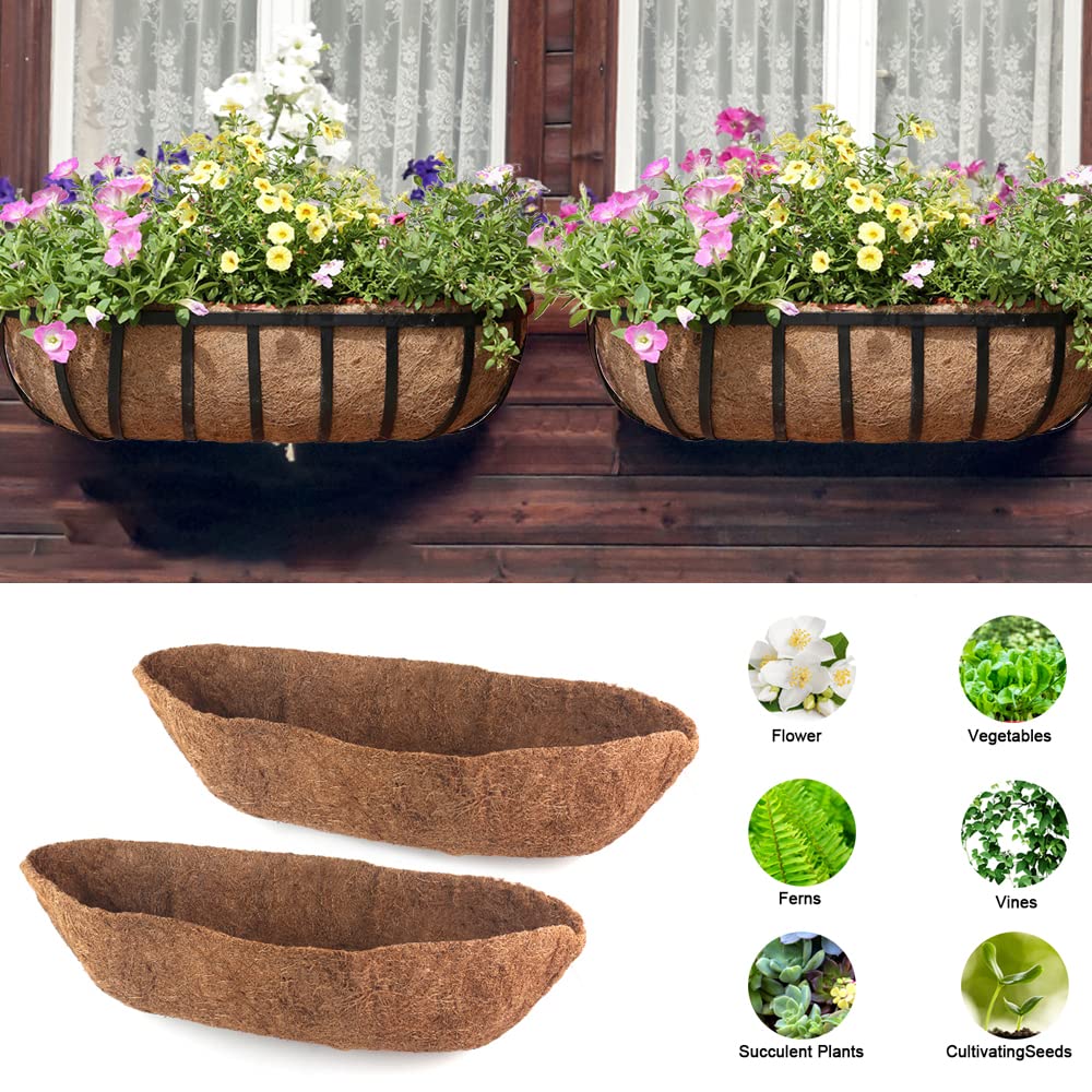 EROCK Coco Liner Trough 36-inch half-moon fits outdoor planters with breathable soil.