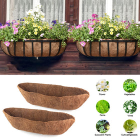 EROCK Coco Liner Trough 36-inch half-moon fits outdoor planters with breathable soil.