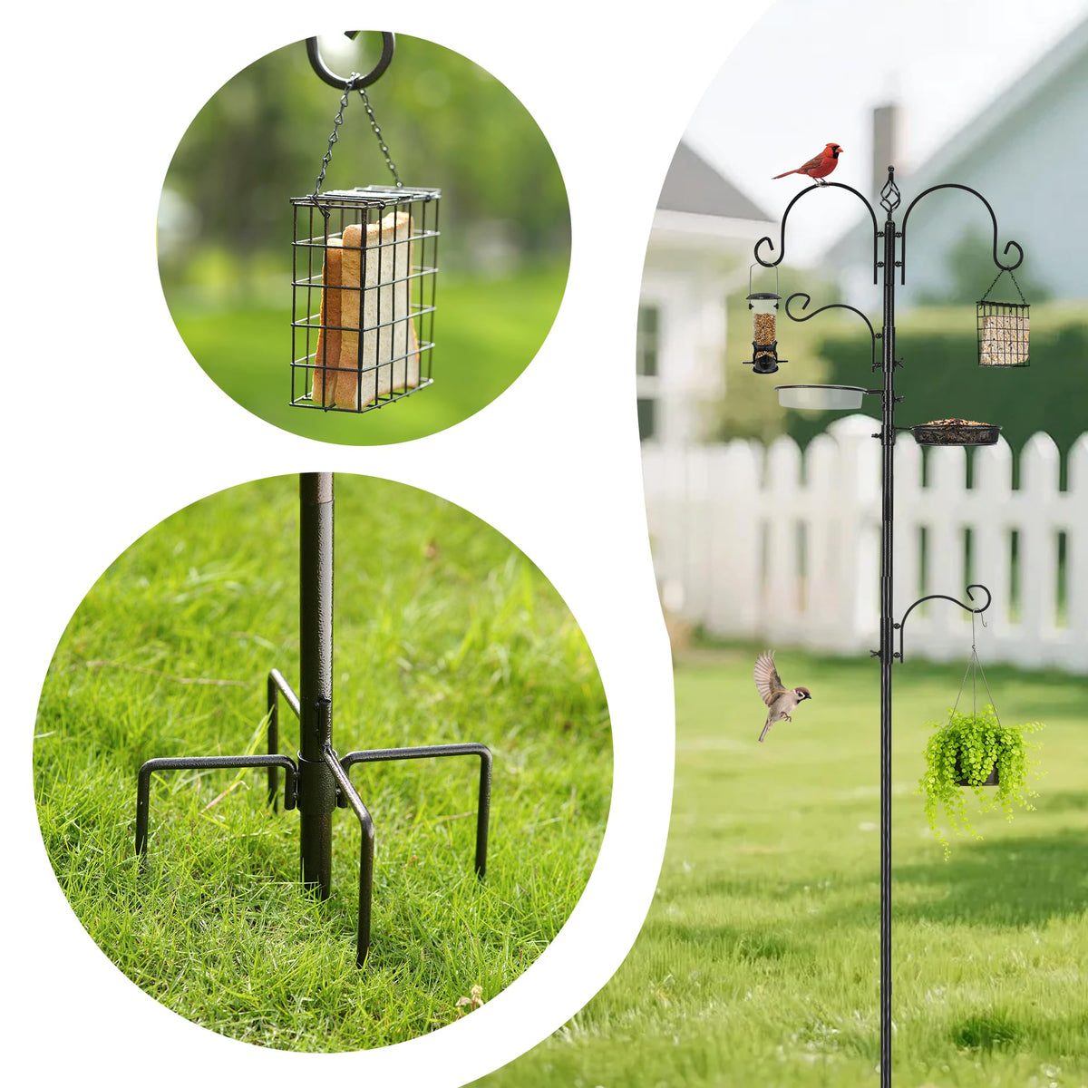 ERYTLLY Bird Feeding Station with rust-resistant base prong for stability.