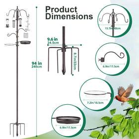ERYTLLY Bird Feeding Station Pole with adjustable hooks for varied feeders
