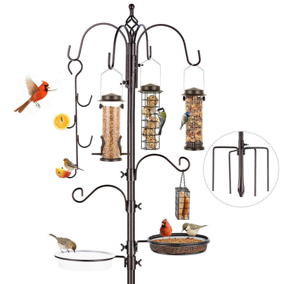 ERYTLLY Bird Feeding Station Pole with four top hooks for versatile feeding