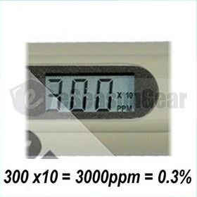 eSeasonGear SALT-3000 meter used in saltwater pool setup for testing.