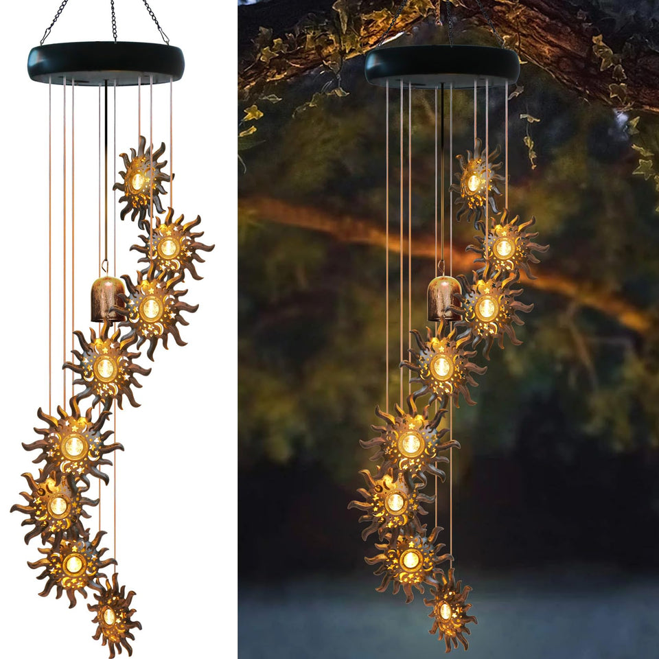 esgarden solar sun moon star wind chimes outdoors add inviting dusk ambiance