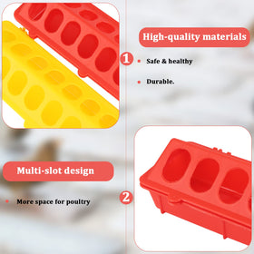 Eshylala flip-top poultry feeder showing spill-free design.
