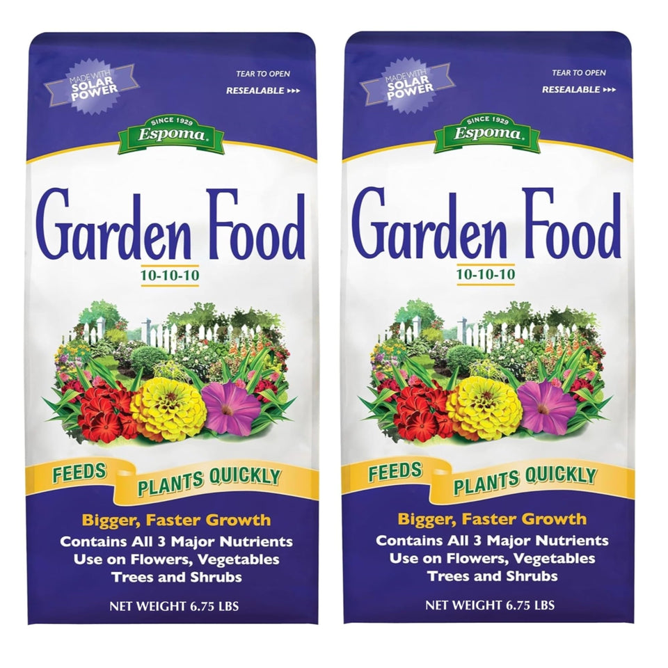 Espoma 10-10-10 Garden Food bag ready for spring feeding of flowers and vegetables.