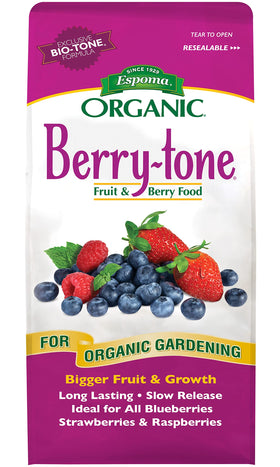 Espoma Berry-Tone bag front, ready-to-use organic fertilizer for berries