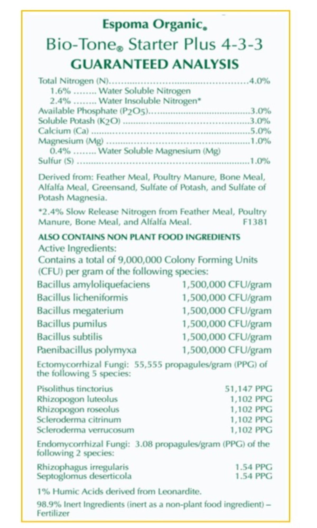 Espoma Bio-Tone Starter Plus ready-to-use formula simplifies planting and transplanting.