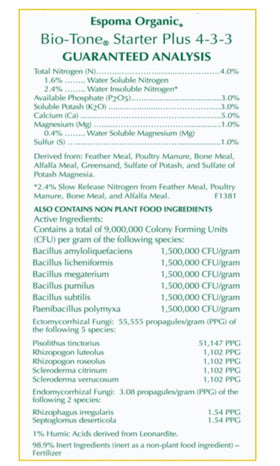 Espoma Bio-Tone Starter Plus ready-to-use formula simplifies planting and transplanting.