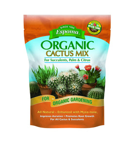 Espoma cactus potting soil mix front view showing drainage-friendly bag