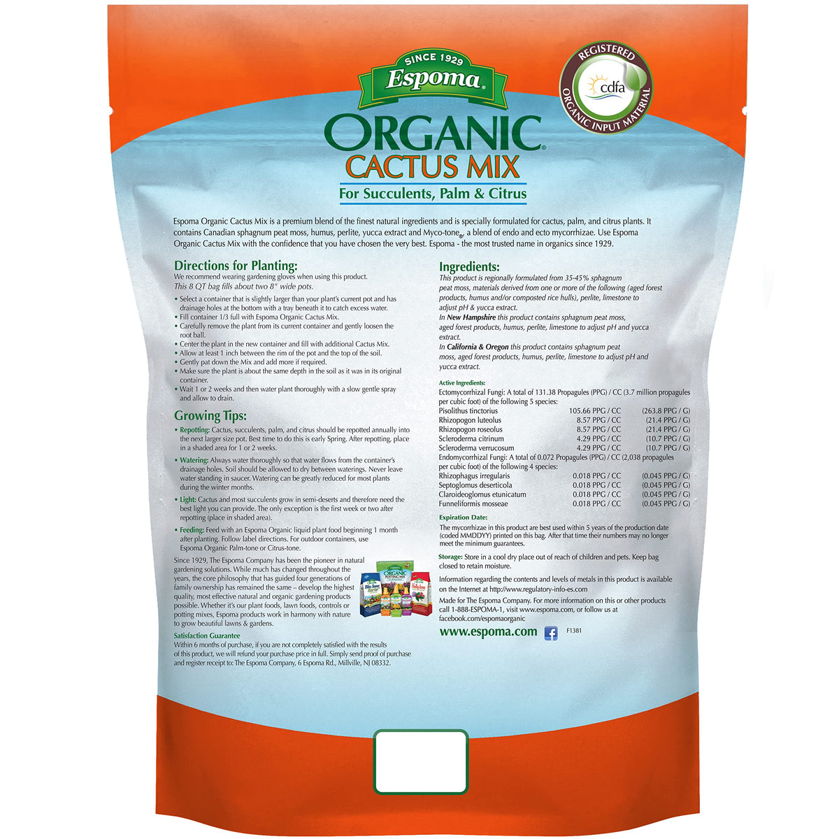 Espoma cactus potting soil mix ingredients highlight organic blend for roots