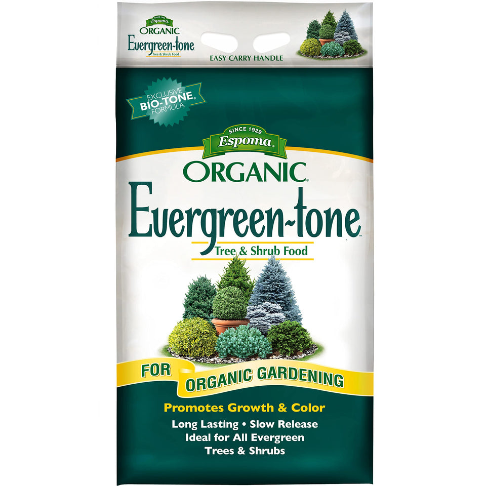 Espoma Evergreen-Tone 4-3-4 bag full view supports organic feeding for thriving evergreens