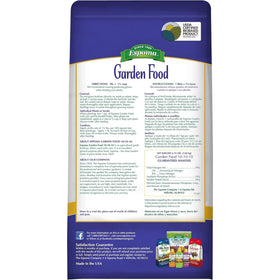 Espoma garden food granular spread for even growth around drip lines.