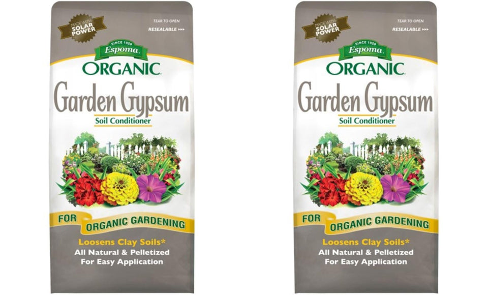 Espoma Garden Gypsum bag front view; easy-to-apply soil conditioner for clay soil.