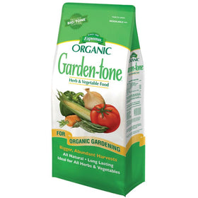 Espoma Garden-Tone dry granules close-up ready-to-use fertilizer.