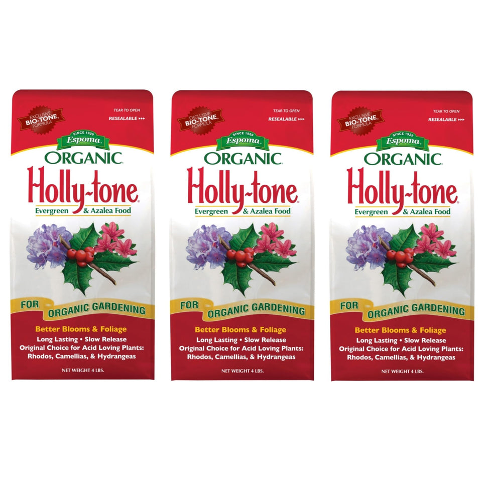 Espoma Holly-Tone 4lb bag ready-to-use organic fertilizer for acid-loving plants.
