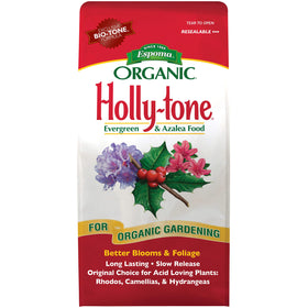 Espoma Holly-Tone bottle front, ready-to-use plant food for acid-loving evergreens and hydrangeas.