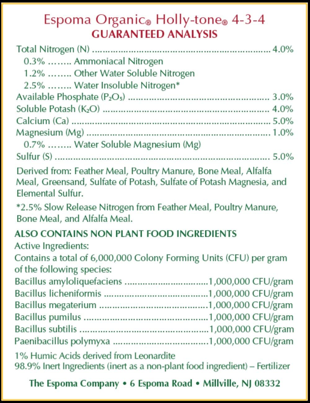 Espoma Holly-Tone label close-up emphasizes Bio-tone organic formula.