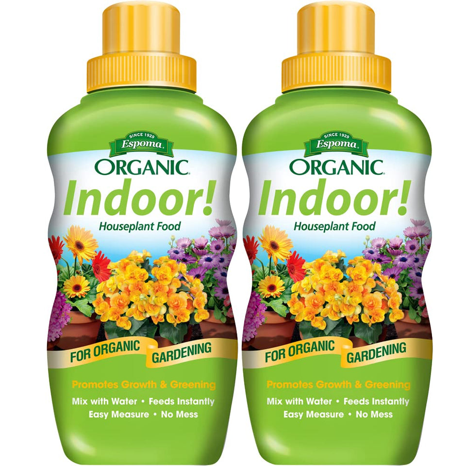 Espoma indoor plant food bottle pour shows easy, measured feeding for thriving houseplants
