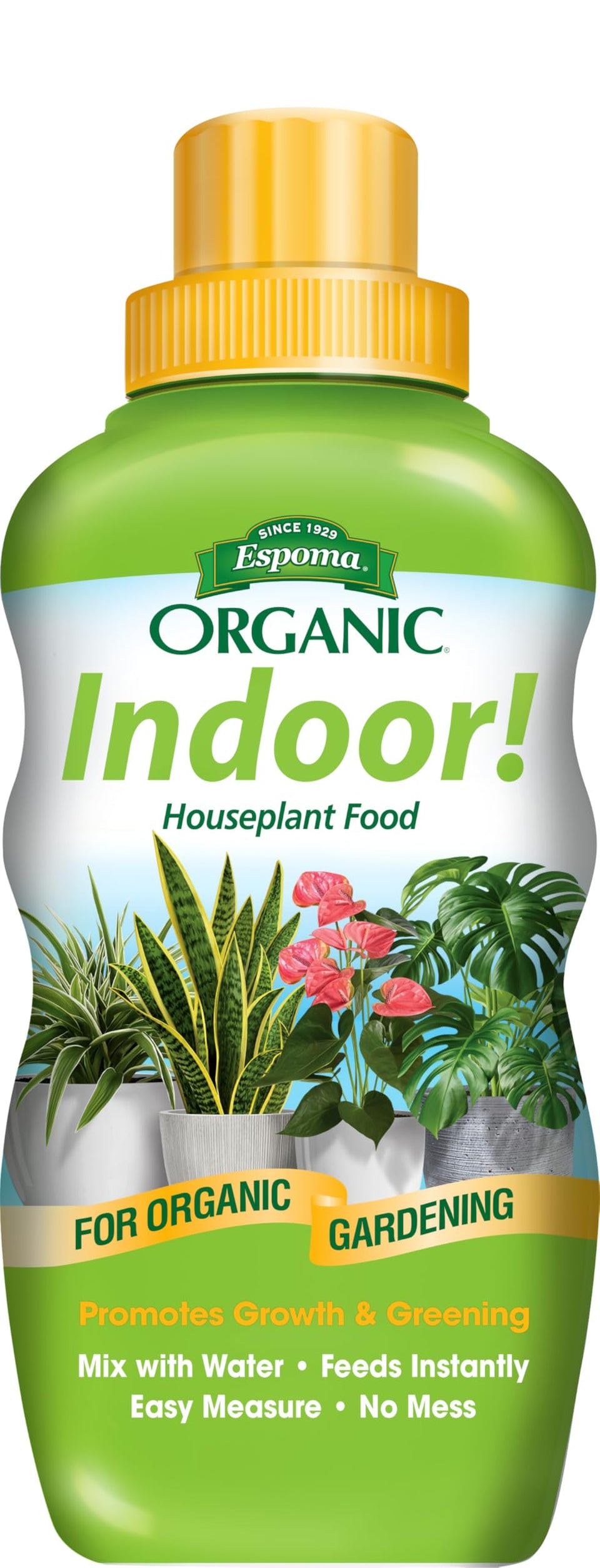 Espoma Indoor Plant Food bottle pour for easy dosing and growth