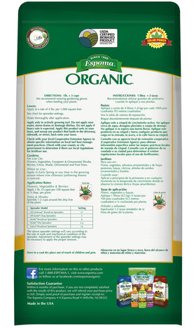 Espoma Iron-Tone label close-up showing organic ingredients for soil health