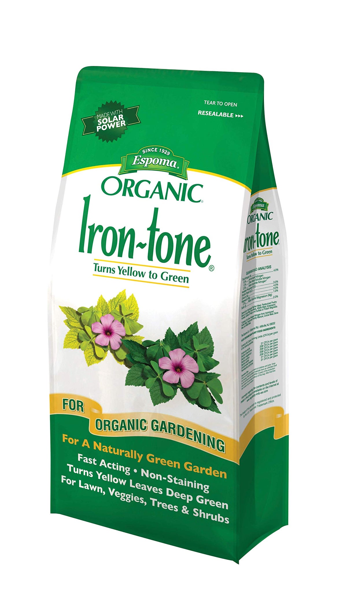 Espoma Iron-Tone bottle pour shows quick iron boost for greener leaves and healthier plants.