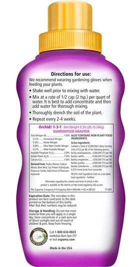 Espoma Orchid dose cap demonstrates easy feeding for thriving plants.