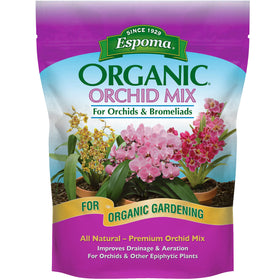 Espoma Orchid Mix 4qt bag, front view, promotes aeration for thriving orchids.