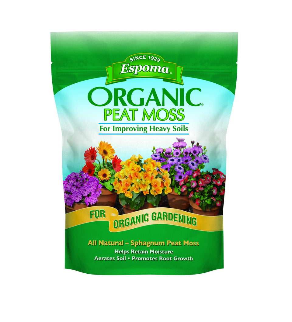 Espoma Organic Peat Moss bag for potting mixes, enhancing moisture retention and soil aeration.