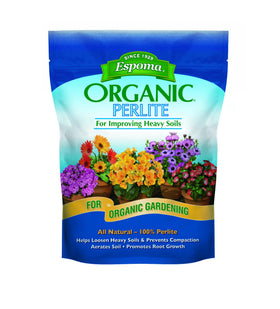 Espoma Organic Perlite bag front promotes organic gardening and soil aeration.