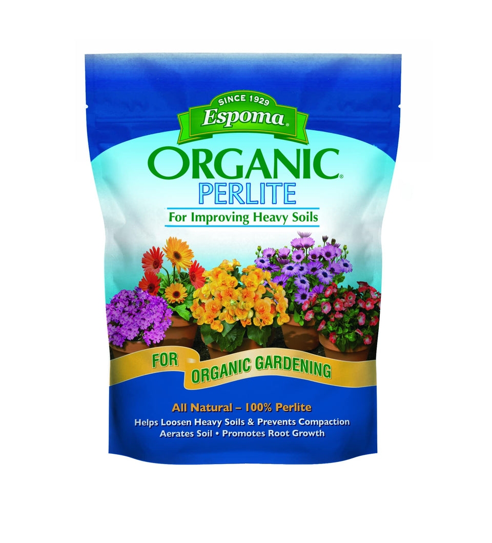 Espoma Organic Perlite bag front promotes organic gardening and soil aeration.