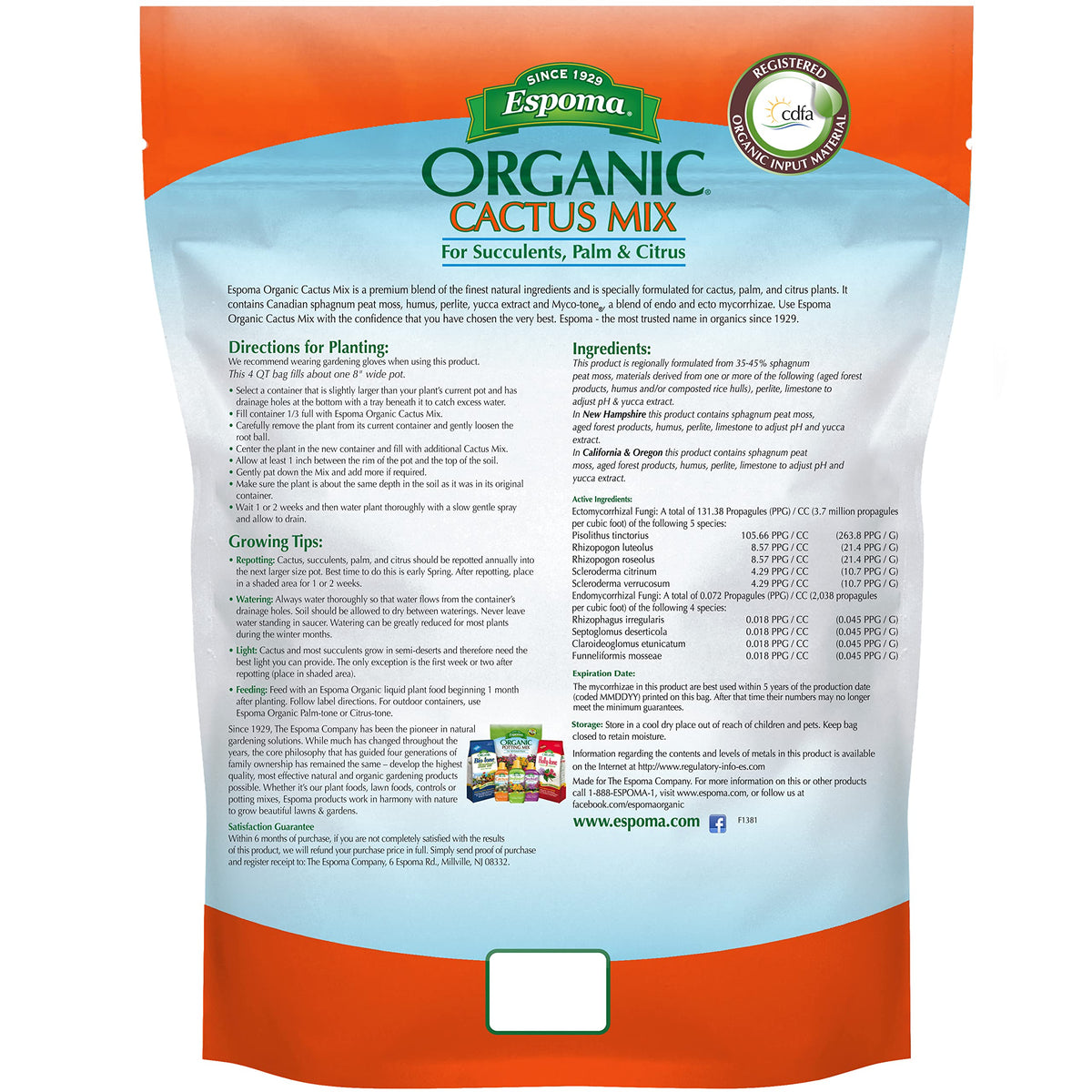 Espoma organic potting soil for succulents highlighting rich organic mix and drainage.