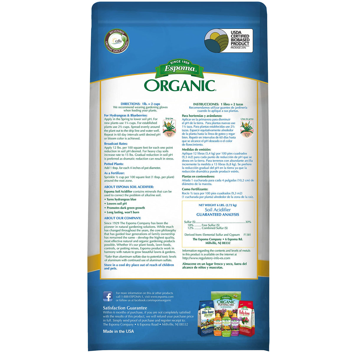 Espoma Organic Soil Acidifier soil-application helps lower pH for acid-loving plants.