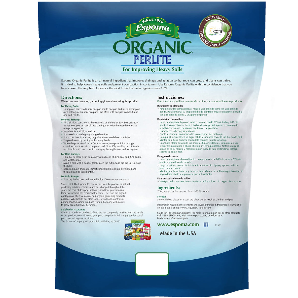 Espoma Perlite close-up shows lightweight texture for drainage and porosity.