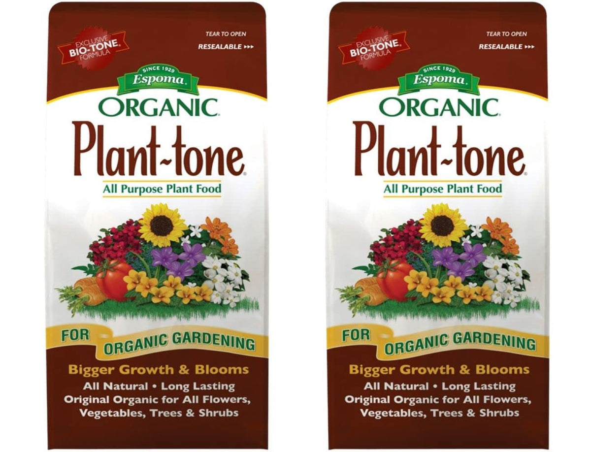 Espoma Plant-Tone 5-3-3 bag provides long-lasting nutrients for flowers and vegetables.