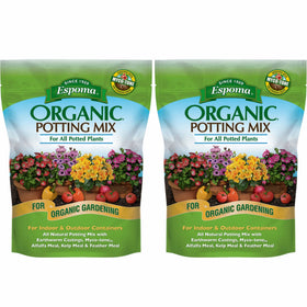 Espoma organic potting soil bag closeup showing natural ingredients for containers