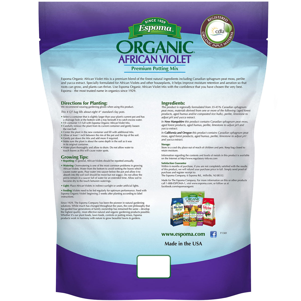 Espoma organic potting mix for indoor flowering plants; ideal for containers and repotting.