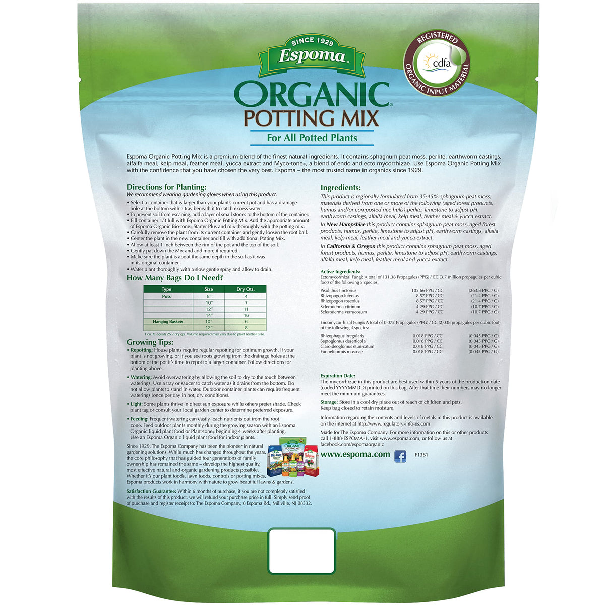 Espoma potting soil designed for vegetables and herbs in containers.