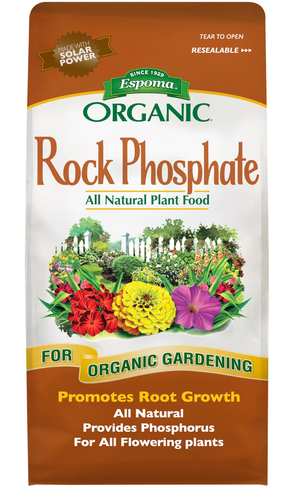 Espoma Rock Phosphate 7-25 lb bag boosts phosphorus for root growth and flowering in outdoor beds.
