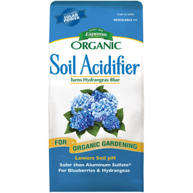 Espoma Soil Acidifier bag label highlighting organic gardening compatibility