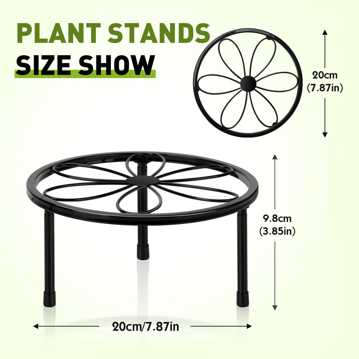 ESRICH metal plant stand with ornate floral pattern enhances decor.
