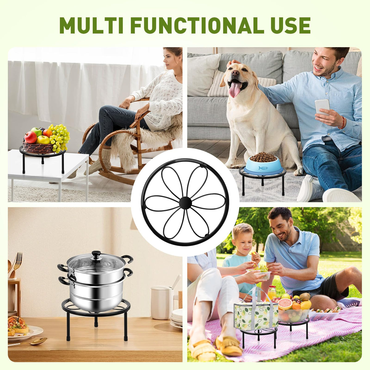 ESRICH multipurpose stand holds plants, kitchenware, or picnic items.
