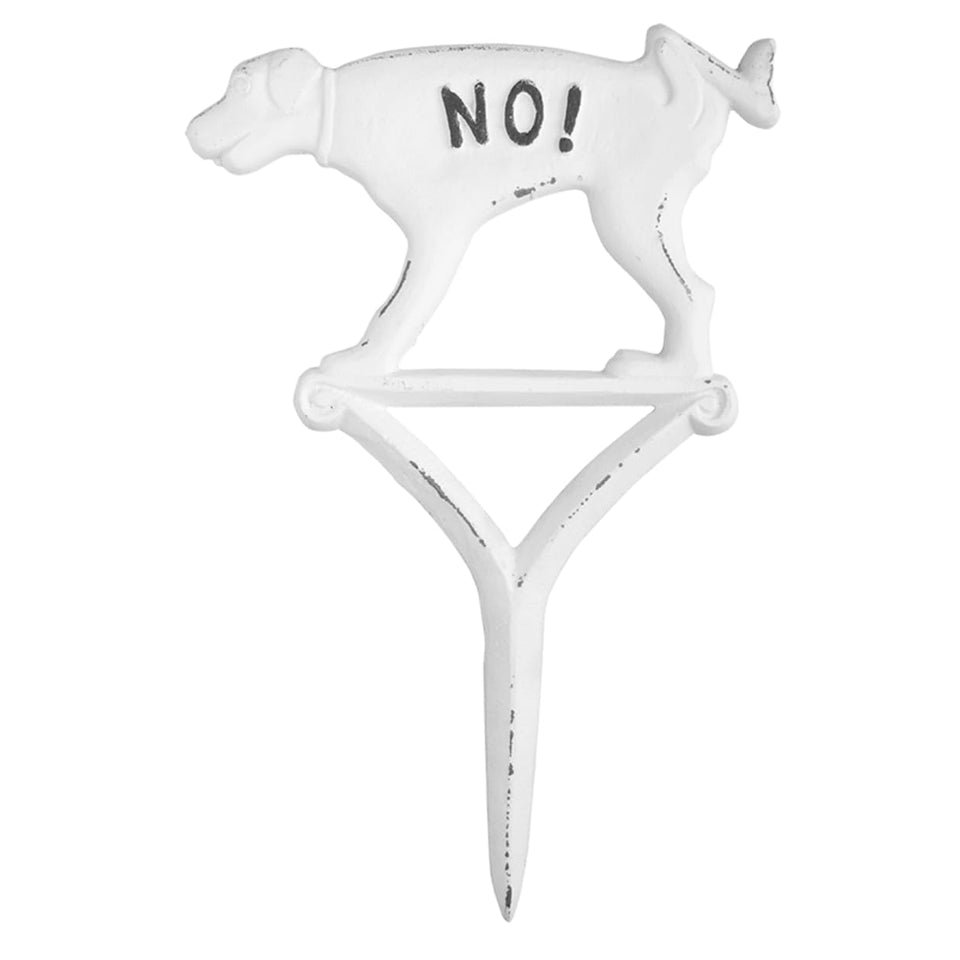Esschert Design HB16 dog sign in white iron for outdoor deterrence and decoration.