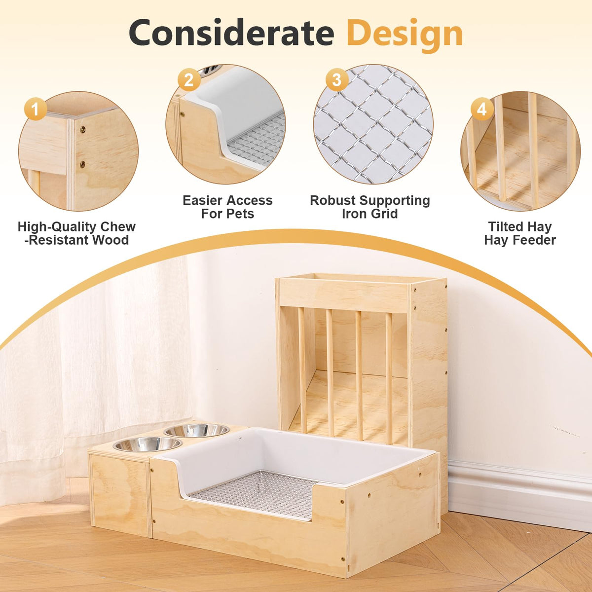 Eco-friendly plywood hay feeder by Essenhome blends with any habitat