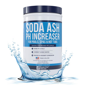 Essential Values PH Increaser bottle front for easy pool pH control.