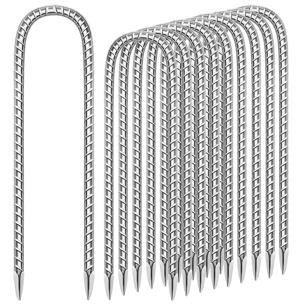 ESSFF 11-pack ground stakes ready for outdoor anchoring and garden use.